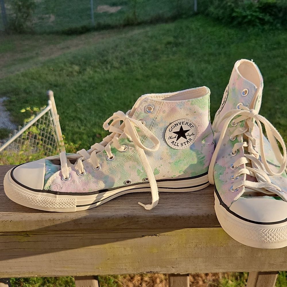 Converse High Top Sneakers in Pastel Tie-Dye (Pink, Green, Cream)